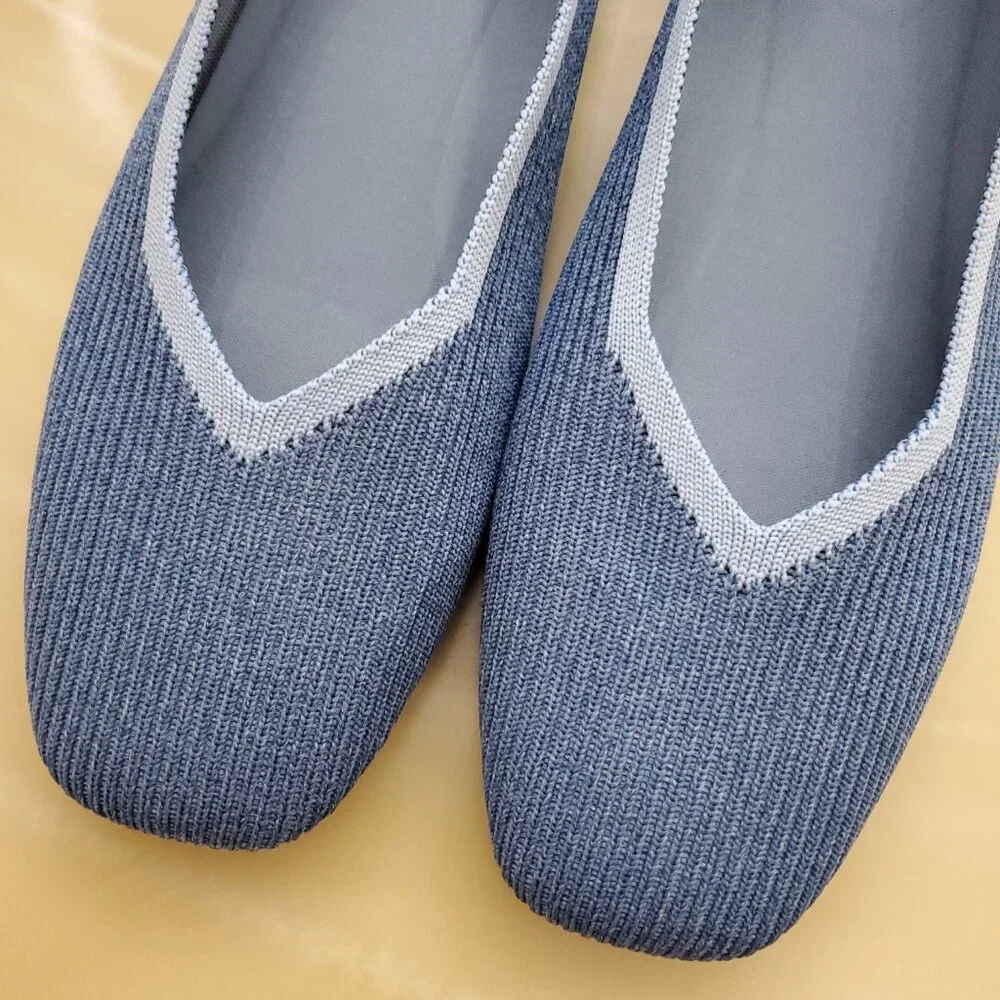 Vivaia Square-Toe V-Cut Margot Slip On Ballet Flats in Denim Blue Size 42/10.5